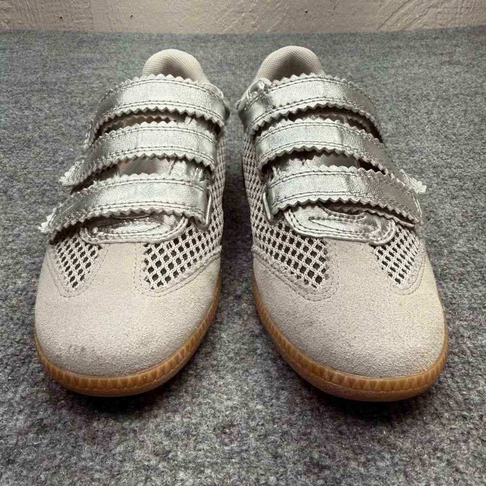 Silent D Womens Silver Metallic Mesh Triple Strap Gum Sole Sneakers Retro Shoes - Picture 5 of 9